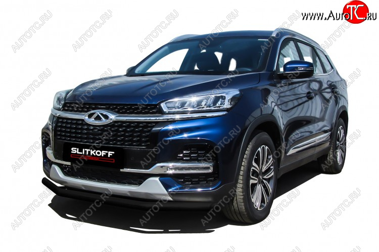 7 999 р. Защита переднего бампера Slitkoff (Ø 57 мм)  Chery Tiggo 8  1 T18 (2019-2023) рестайлинг (Цвет: черный)  с доставкой в г. Пермь