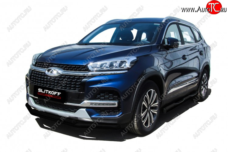 9 699 р. Защита переднего бампера Slitkoff (Ø 57+Ø 42).  Chery Tiggo 8  1 T18 (2019-2023) рестайлинг (Цвет: черный)  с доставкой в г. Пермь