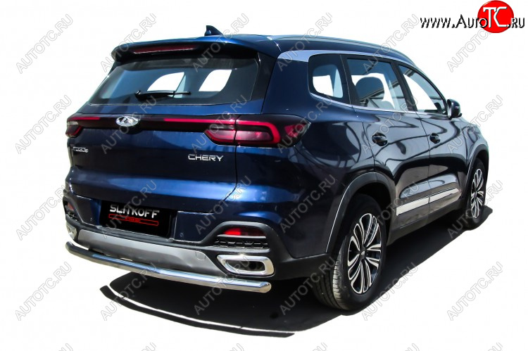 10 449 р. Защита заднего бампера Slitkoff (Ø 57 мм)  Chery Tiggo 8  1 T18 (2019-2023) рестайлинг (Полированная нержавейка)  с доставкой в г. Пермь