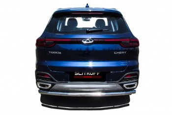 10 449 р. Защита заднего бампера Slitkoff (Ø 57 мм)  Chery Tiggo 8  1 T18 (2019-2023) рестайлинг (Полированная нержавейка)  с доставкой в г. Пермь. Увеличить фотографию 2