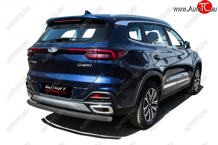 7 299 р. Защита заднего бампера Slitkoff (Ø 57 мм)  Chery Tiggo 8  1 T18 (2019-2023) рестайлинг (Цвет: серебристый)  с доставкой в г. Пермь