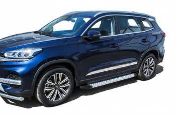 17 399 р. Пороги алюминиевые Slitkoff  Chery Tiggo 8  1 T18 (2019-2023) рестайлинг (Standart Silver)  с доставкой в г. Пермь. Увеличить фотографию 4