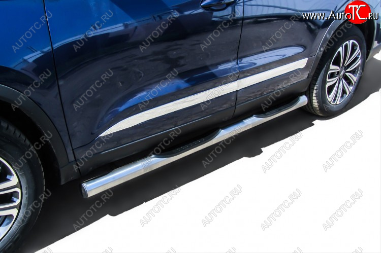 17 699 р. Защита порогов Slitkoff (Ø 76 мм, с проступями)  Chery Tiggo 8  (T18) (2018-2025) дорестайлинг, рестайлинг (Полированная нержавейка)  с доставкой в г. Пермь