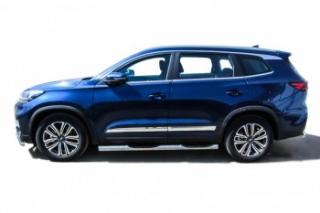 17 699 р. Защита порогов Slitkoff (Ø 76 мм, с проступями)  Chery Tiggo 8  (T18) (2018-2025) дорестайлинг, рестайлинг (Полированная нержавейка)  с доставкой в г. Пермь. Увеличить фотографию 3