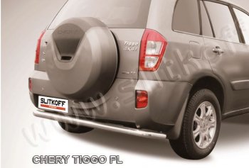 Защита заднего бампера Slitkoff (Ø 57 мм, длинная) Chery Tiggo T11 рестайлинг (2013-2016) (Сталь окрашенная в цвет: серебристый)