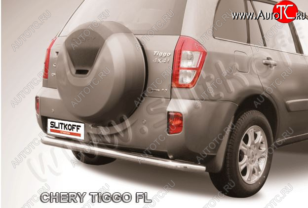 7 999 р. Защита заднего бампера Slitkoff (Ø 57 мм, длинная)  Chery Tiggo T11 (2013-2016) рестайлинг (Сталь окрашенная в цвет: серебристый)  с доставкой в г. Пермь