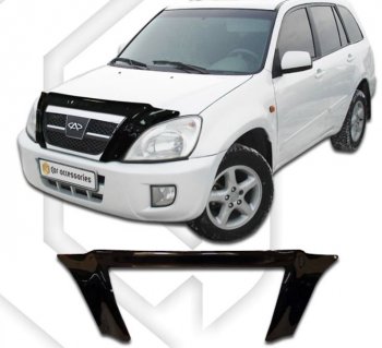 2 599 р. Дефлектор капота (2006-2010) CA-Plastic exclusive  Chery Tiggo T11 (2005-2013) дорестайлинг (серия Classic черный, Без надписи)  с доставкой в г. Пермь. Увеличить фотографию 2