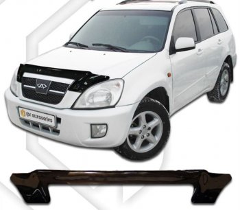 1 999 р. Дефлектор капота (2006-2010) CA-Plastic  Chery Tiggo T11 (2005-2013) дорестайлинг (серия Classic черный, Без надписи)  с доставкой в г. Пермь. Увеличить фотографию 2
