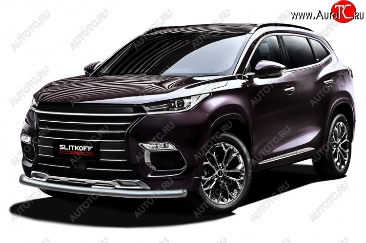 11 899 р. Защита переднего бампера Slitkoff (Ø 57 мм).  EXEED TXL (2020-2021)  дорестайлинг (Нержавеющая сталь)  с доставкой в г. Пермь
