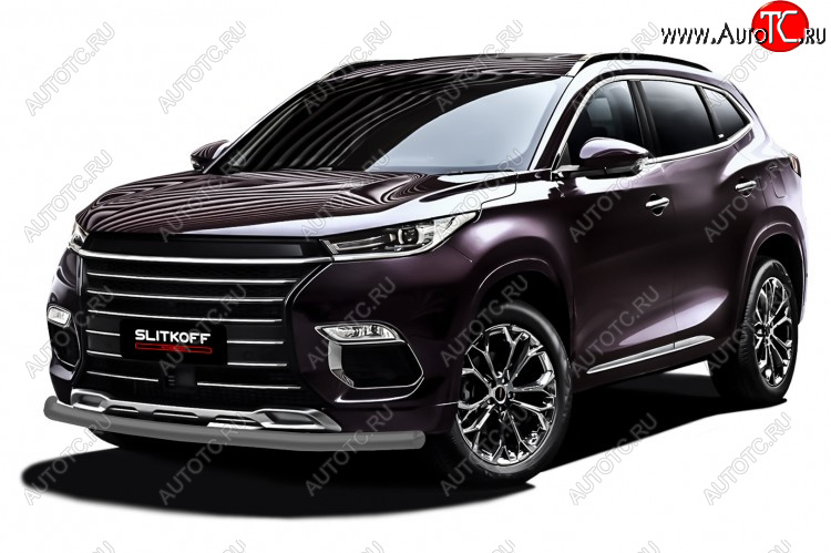 8 299 р. Защита переднего бампера Slitkoff (Ø 57 мм).  EXEED TXL (2020-2021)  дорестайлинг (Цвет: серебристый)  с доставкой в г. Пермь