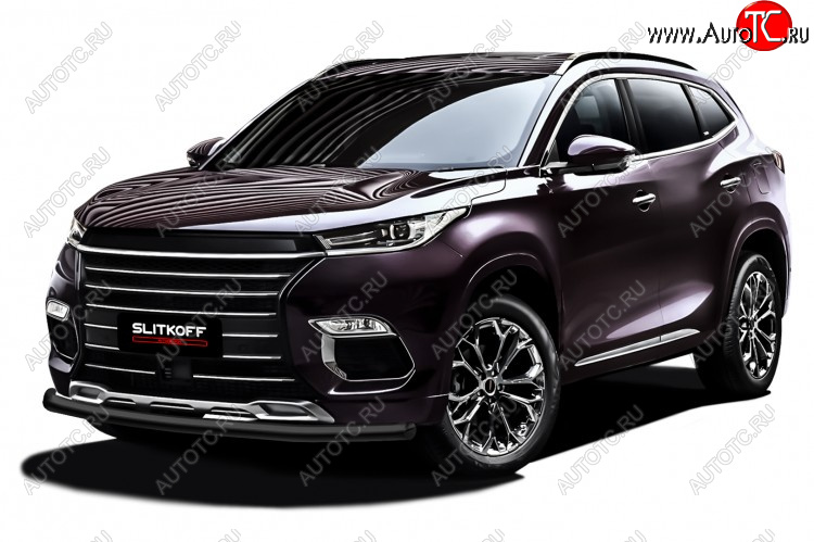 8 299 р. Защита переднего бампера Slitkoff (Ø 57 мм).  EXEED TXL (2020-2021)  дорестайлинг (Цвет: черный)  с доставкой в г. Пермь