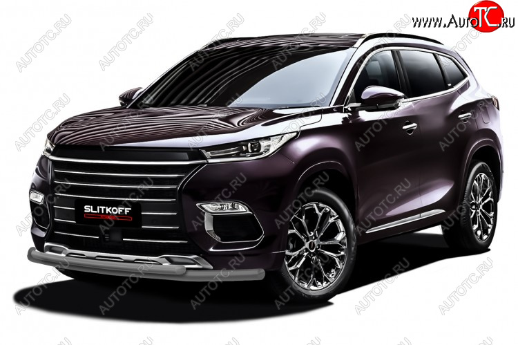 9 899 р. Защита переднего бампера Slitkoff (Ø 57+Ø 42 двойная).  EXEED TXL (2020-2021)  дорестайлинг (Цвет: серебристый)  с доставкой в г. Пермь