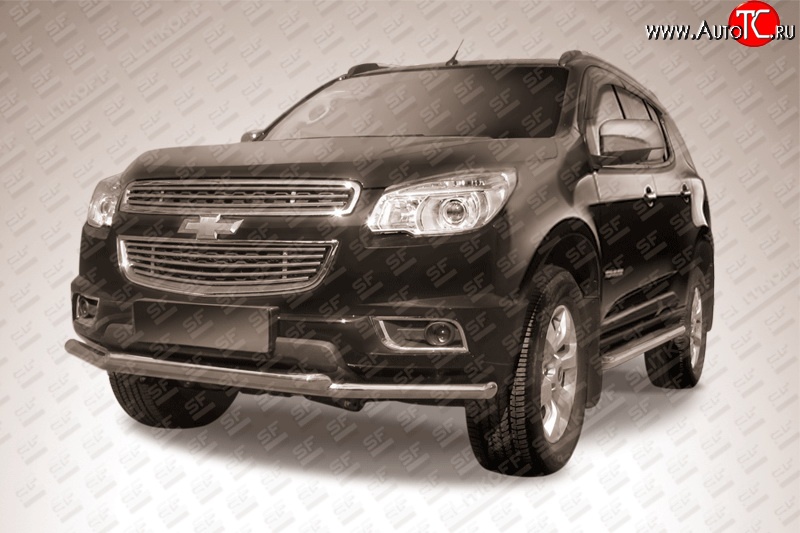 13 499 р. Двойная защита переднего бампера из труб диаметрами по 57 мм Slitkoff Chevrolet Trailblazer GM800 дорестайлинг (2012-2016) (Нержавейка, Полированная)  с доставкой в г. Пермь