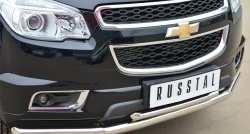 23 999 р. Защита переднего бампера (2 трубыØ63 и 42 мм, нержавейка) SLITKOFF Chevrolet Trailblazer GM800 дорестайлинг (2012-2016)  с доставкой в г. Пермь. Увеличить фотографию 2
