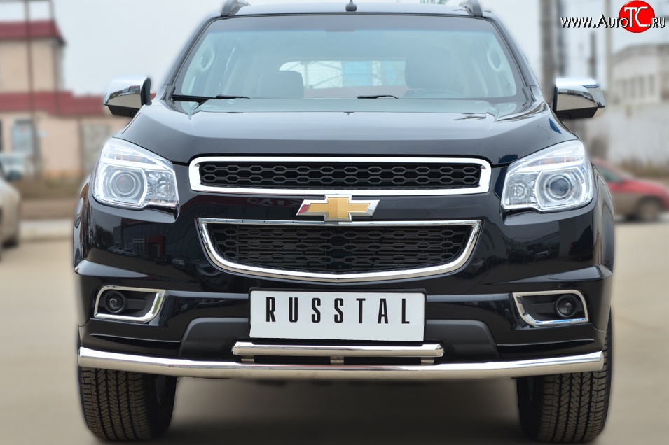 23 999 р. Защита переднего бампера (2 трубыØ63 и 42 мм, нержавейка) SLITKOFF Chevrolet Trailblazer GM800 дорестайлинг (2012-2016)  с доставкой в г. Пермь
