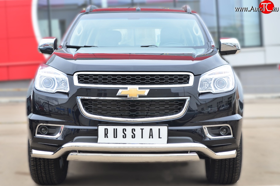 18 999 р. Защита переднего бампера (2 трубыØ76х42 и 63 мм, нержавейка) Russtal Chevrolet Trailblazer GM800 дорестайлинг (2012-2016)  с доставкой в г. Пермь