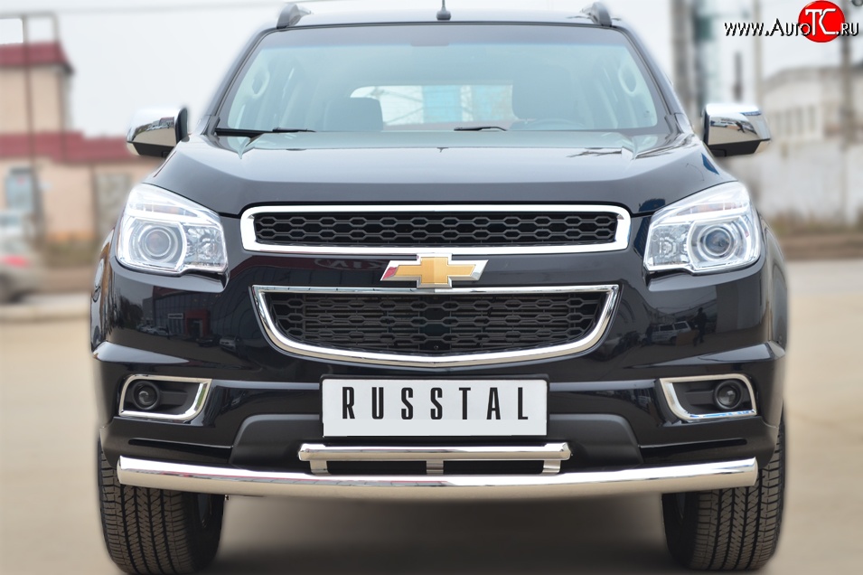 24 699 р. Защита переднего бампера (2 трубыØ76 и 42 мм, нержавейка) SLITKOFF Chevrolet Trailblazer GM800 дорестайлинг (2012-2016)  с доставкой в г. Пермь