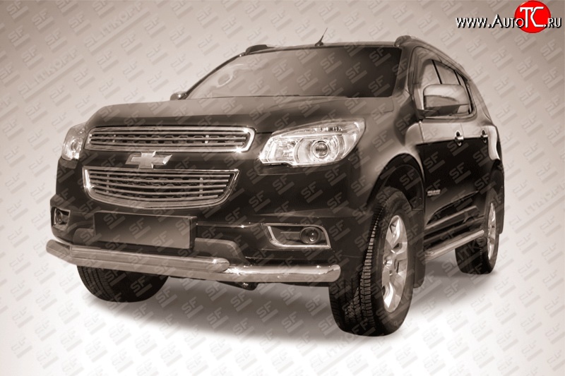 16 399 р. Двойная защита переднего бампера из труб диаметром 76 и 57 мм Slitkoff Chevrolet Trailblazer GM800 дорестайлинг (2012-2016) (Нержавейка, Полированная)  с доставкой в г. Пермь