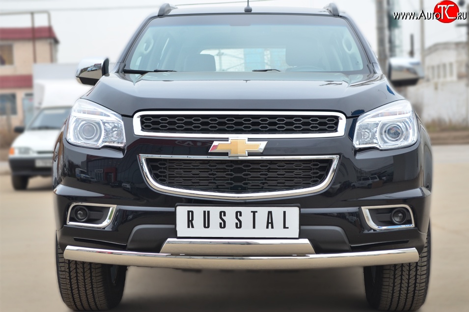 21 999 р. Защита переднего бампера (2 трубыØ75х42 мм, нержавейка) Russtal Chevrolet Trailblazer GM800 дорестайлинг (2012-2016)  с доставкой в г. Пермь