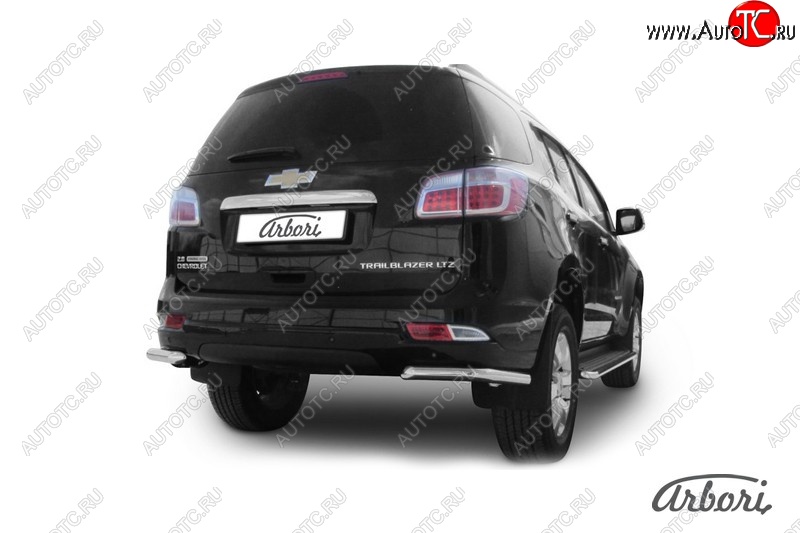 11 429 р. Защита заднего бампера Arbori (уголки, нержавейка, 1 труба d76 mm).  Chevrolet Trailblazer  GM800 (2012-2016) дорестайлинг  с доставкой в г. Пермь