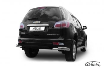 Защита заднего бампера Arbori (уголки, нержавейка, 2 трубы d57 и 42 mm). Chevrolet Trailblazer  GM800 (2012-2016) дорестайлинг
