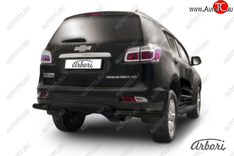 6 849 р. Защита заднего бампера Arbori (уголки, черная, d76 mm).  Chevrolet Trailblazer  GM800 (2012-2016) дорестайлинг  с доставкой в г. Пермь