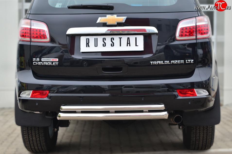 21 799 р. Защита заднего бампера (Ø63 и 42 мм, нержавейка) SLITKOFF  Chevrolet Trailblazer  GM800 (2012-2016) дорестайлинг  с доставкой в г. Пермь