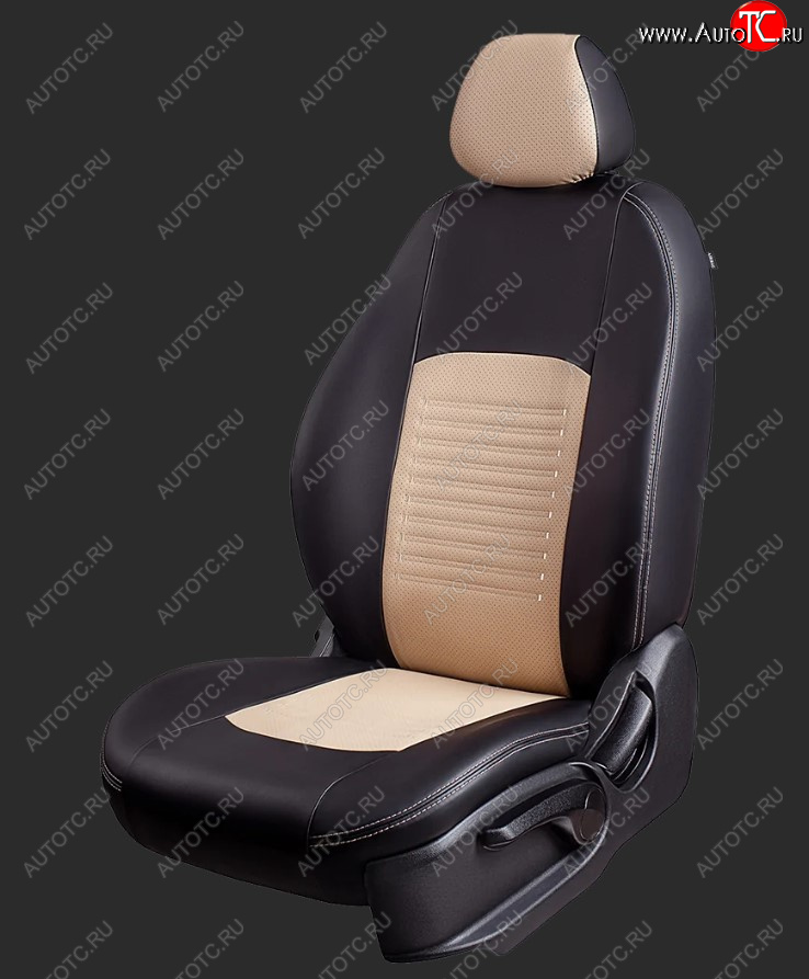 9 449 р. Чехлы для сидений Lord Autofashion Турин (экокожа, спинка 60/40, 3 Г-образных подголовника) Chevrolet Aveo T250 хэтчбек 5 дв рестайлинг (2006-2011) (Черный, вставка бежевая)  с доставкой в г. Пермь