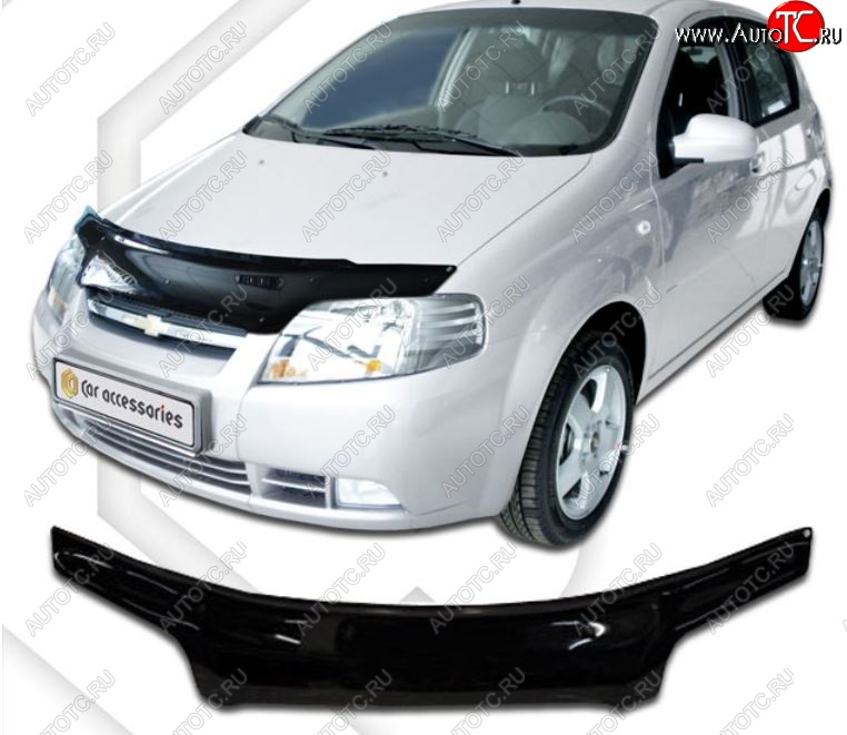 2 159 р. Дефлектор капота CA Plastic (черный) Chevrolet Aveo T200 хэтчбек 5 дв (2002-2008) (Classic черный, Без надписи)  с доставкой в г. Пермь