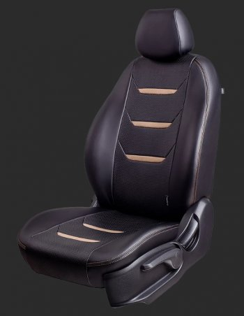 Чехлы для сидений Lord Autofashion Турин 2 (экокожа, спинка 60/40, 2 Г-образных подголовника) Chevrolet Aveo  T300 (2011-2015) седан, хэтчбек (Черный/Черный/Бежевый/Бежевый)