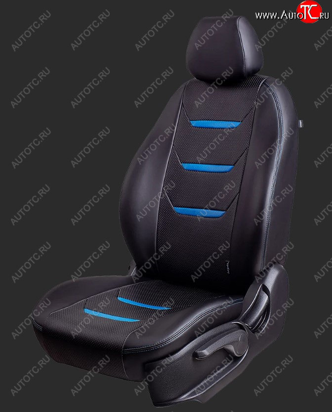 10 399 р. Чехлы для сидений Lord Autofashion Турин 2 (экокожа, спинка 60/40, 2 Г-образных подголовника)  Chevrolet Aveo  T300 (2011-2015) седан, хэтчбек (Черный/Черный/Синий/Синий)  с доставкой в г. Пермь