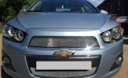 1 539 р. Нижняя сетка на бампер Russtal (хром) Chevrolet Aveo T300 седан (2011-2015)  с доставкой в г. Пермь. Увеличить фотографию 2