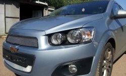 1 539 р. Нижняя сетка на бампер Russtal (хром) Chevrolet Aveo T300 седан (2011-2015)  с доставкой в г. Пермь. Увеличить фотографию 3