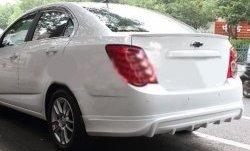 4 199 р. Накладка на задний бампер CT Chevrolet Aveo T300 седан (2011-2015) (Неокрашенная)  с доставкой в г. Пермь. Увеличить фотографию 2