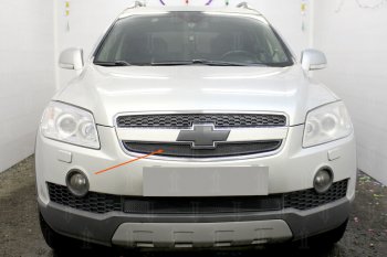 Защитная сетка решетки радиатора Стрелка 11 Стандарт (алюминий/пластик) Chevrolet Captiva (2006-2011)  дорестайлинг (Цвет: черный)
