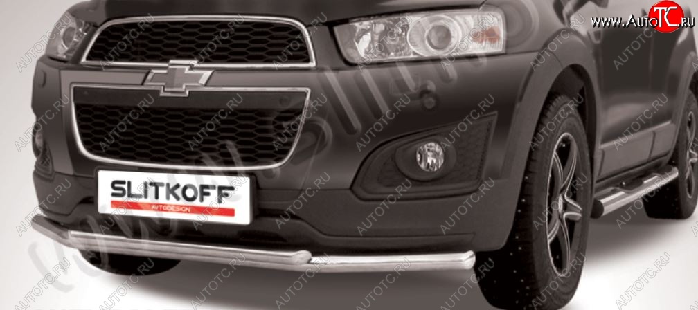 9 999 р. Защита переднего бампера на Chevrolet Slitkoff (двойная, d57/42)  Chevrolet Captiva (2013-2016) 2-ой рестайлинг (Сталь с полимерным покрытием. Цвет: серебристый)  с доставкой в г. Пермь