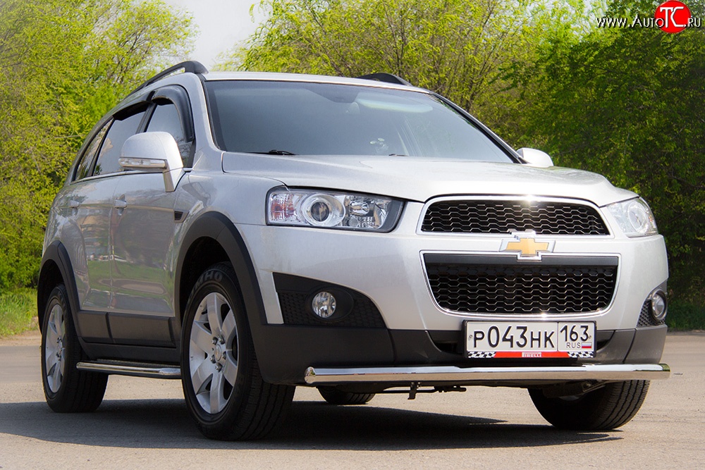 3 289 р. Одинарная защита переднего бампера диаметром 63 мм Petroil Tuning  Chevrolet Captiva (2011-2013) 1-ый рестайлинг (Нержавейка)  с доставкой в г. Пермь