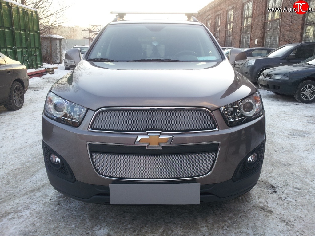 3 199 р. Сетка на бампер Russtal (хром) Chevrolet Captiva 2-ой рестайлинг (2013-2016)  с доставкой в г. Пермь