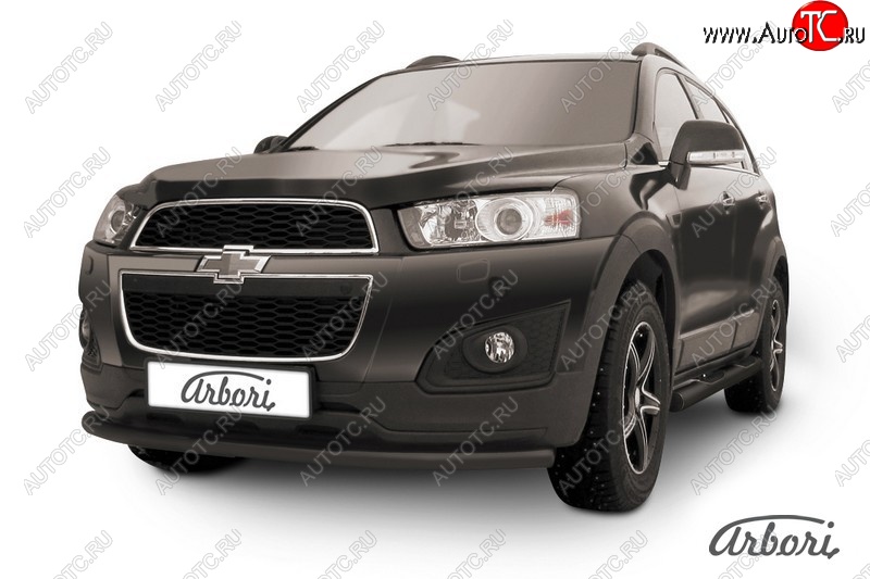 6 389 р. Защита переднего бампера Arbori (радиусная, черная, 1 труба d57 mm). Chevrolet Captiva 2-ой рестайлинг (2013-2016)  с доставкой в г. Пермь