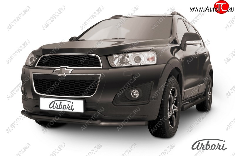 7 559 р. Защита переднего бампера Arbori (черная, 2 трубы d57 и 42 mm). Chevrolet Captiva 2-ой рестайлинг (2013-2016)  с доставкой в г. Пермь