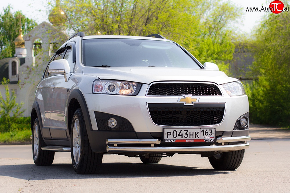 3 879 р. Двойная защита переднего бампера из труб диаметром 63 и 51 мм Petroil Tuning  Chevrolet Captiva (2011-2013) 1-ый рестайлинг (Нержавейка)  с доставкой в г. Пермь
