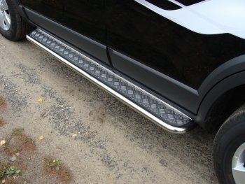 35 549 р. Широкая защита порогов с трубой диаметром 42 мм SLITKOFF v3 Chevrolet Captiva 2-ой рестайлинг (2013-2016)  с доставкой в г. Пермь. Увеличить фотографию 2