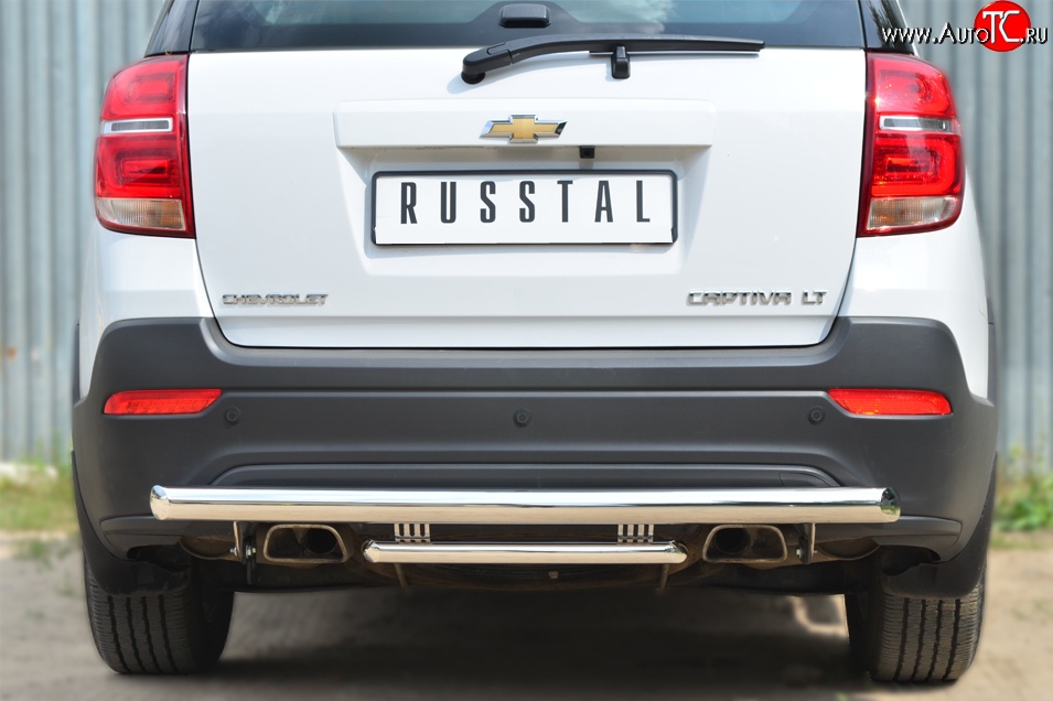 17 649 р. Защита заднего бампера (Ø63 и 42 мм, нержавейка) SLITKOFF  Chevrolet Captiva (2013-2016) 2-ой рестайлинг  с доставкой в г. Пермь