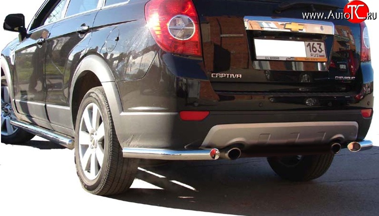 5 949 р. Защита заднего бампера (углы d63.5 мм) Металл Дизайн  Chevrolet Captiva (2006-2011)  дорестайлинг (полированная нержавейка)  с доставкой в г. Пермь