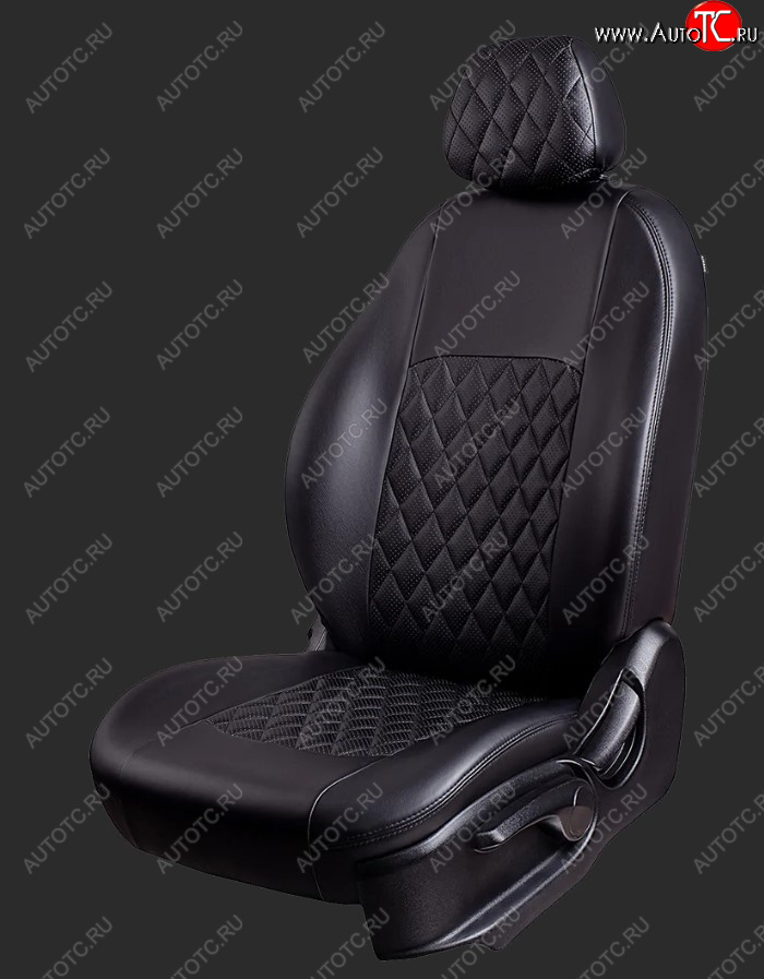 5 799 р. Чехлы для сидений Lord Autofashion Турин Ромб (экокожа, спинка 60/40, 2 Г-образных подголовника) Chevrolet Cobalt седан дорестайлинг (2011-2016) (Черный, вставка черная, строчка черная)  с доставкой в г. Пермь
