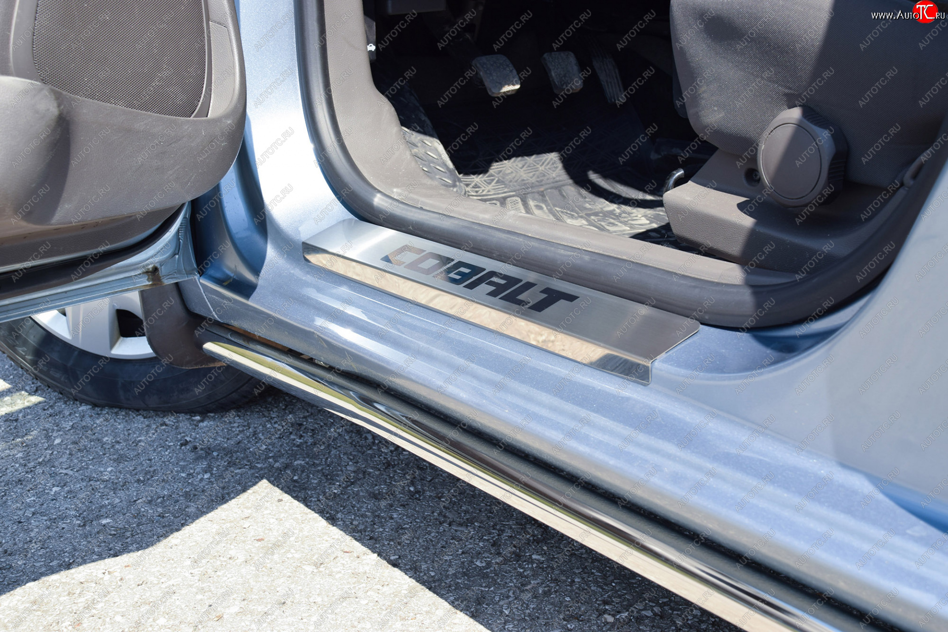 12 849 р. Защита порогов Petroil Tuning (Ø38 мм)  Chevrolet Cobalt (2019-2023) седан 2-ой рестайлинг (Нержавейка)  с доставкой в г. Пермь