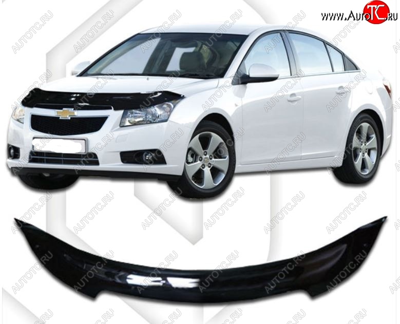 2 079 р. Дефлектор капота CA-Plastic Chevrolet Cruze J305 хэтчбек дорестайлинг (2009-2012) (Classic черный, Без надписи)  с доставкой в г. Пермь