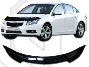 2 079 р. Дефлектор капота CA-Plastic Chevrolet Cruze J300 седан дорестайлинг (2009-2012) (серия Classic черный, Без надписи)  с доставкой в г. Пермь. Увеличить фотографию 2