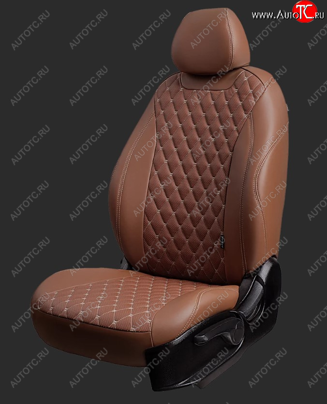 10 899 р. Чехлы для сидений Lord Autofashion Байрон (экокожа, спинка 60/40, 2 П- и 1 Г-образных подголовника) Chevrolet Cruze J305 хэтчбек дорестайлинг (2009-2012) (Тёмно-коричневый, вставка тёмно-коричневая, строчка бежевая)  с доставкой в г. Пермь