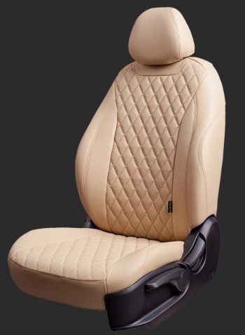 10 899 р. Чехлы для сидений Lord Autofashion Байрон (экокожа, спинка 60/40, 2 П- и 1 Г-образных подголовника) Chevrolet Cruze J308 универсал рестайлинг (2012-2015) (Бежевый, вставка бежевая, строчка бежевая)  с доставкой в г. Пермь. Увеличить фотографию 2